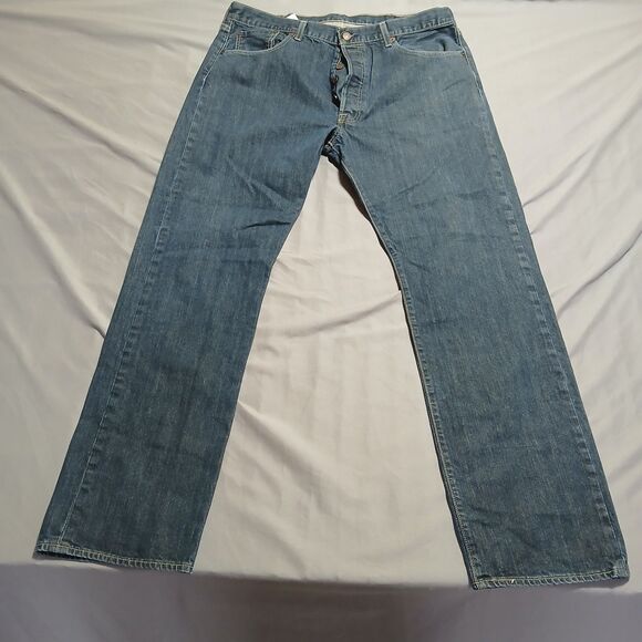 Levi's Other - Levis 501xx Jeans Mens 38x34 Fits 38x32 Straight Button Fly Dark Wash Biker Moto